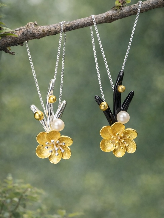 Handmade Jewelry - Artisan Handmade 925 Silver Natural Pearl Flower The Zaidea Necklace